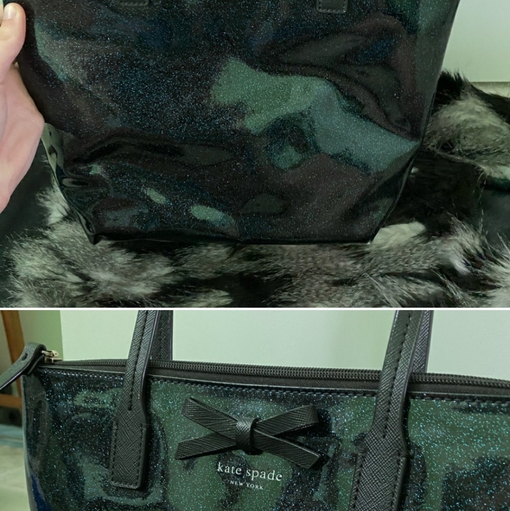 Kate Spade Black blue glitter bag with wallet
